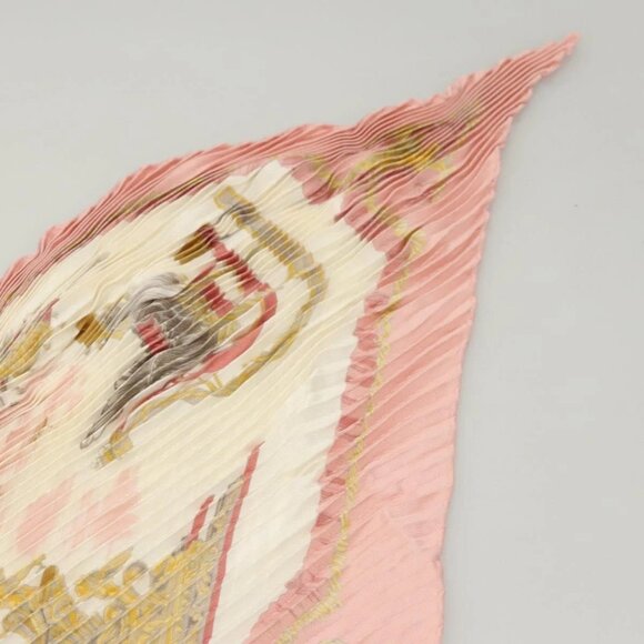 HERMES Pleated Carre 90 Scarf ""Traineaux et glifsades"" Silk Pink Auth - Picture 11 of 16
